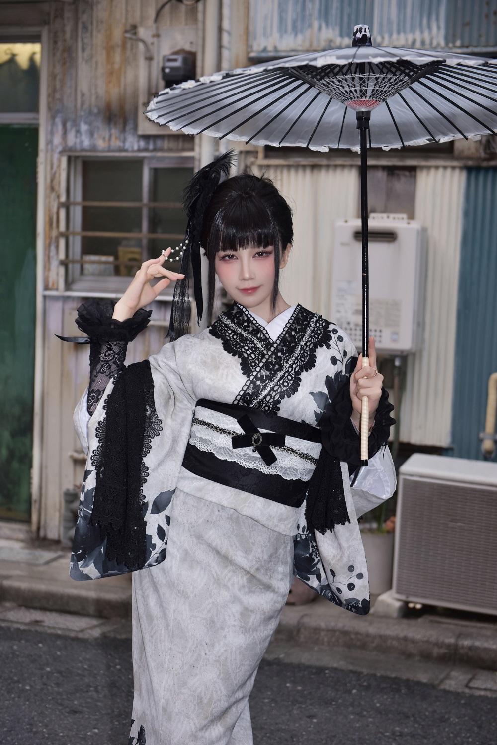 水淼Aqua-黑色蕾丝和服&amp;内衣[70P]