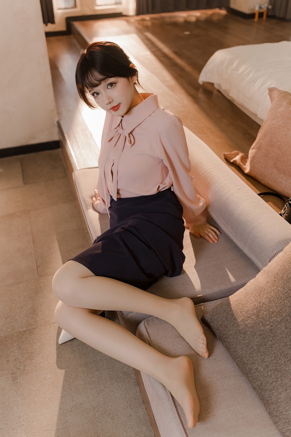 雪晴Astar-粉藏青通勤长裙OL[72P+1V]