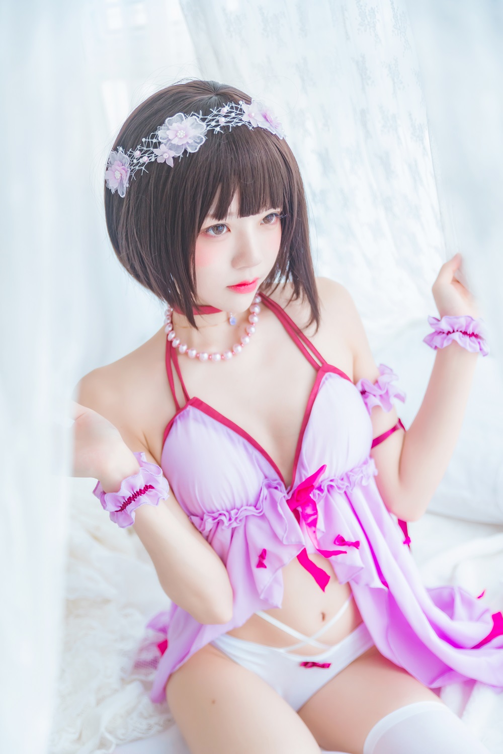 桜桃喵-加藤惠紫色小睡裙[38P] COS网红博主 预览1图