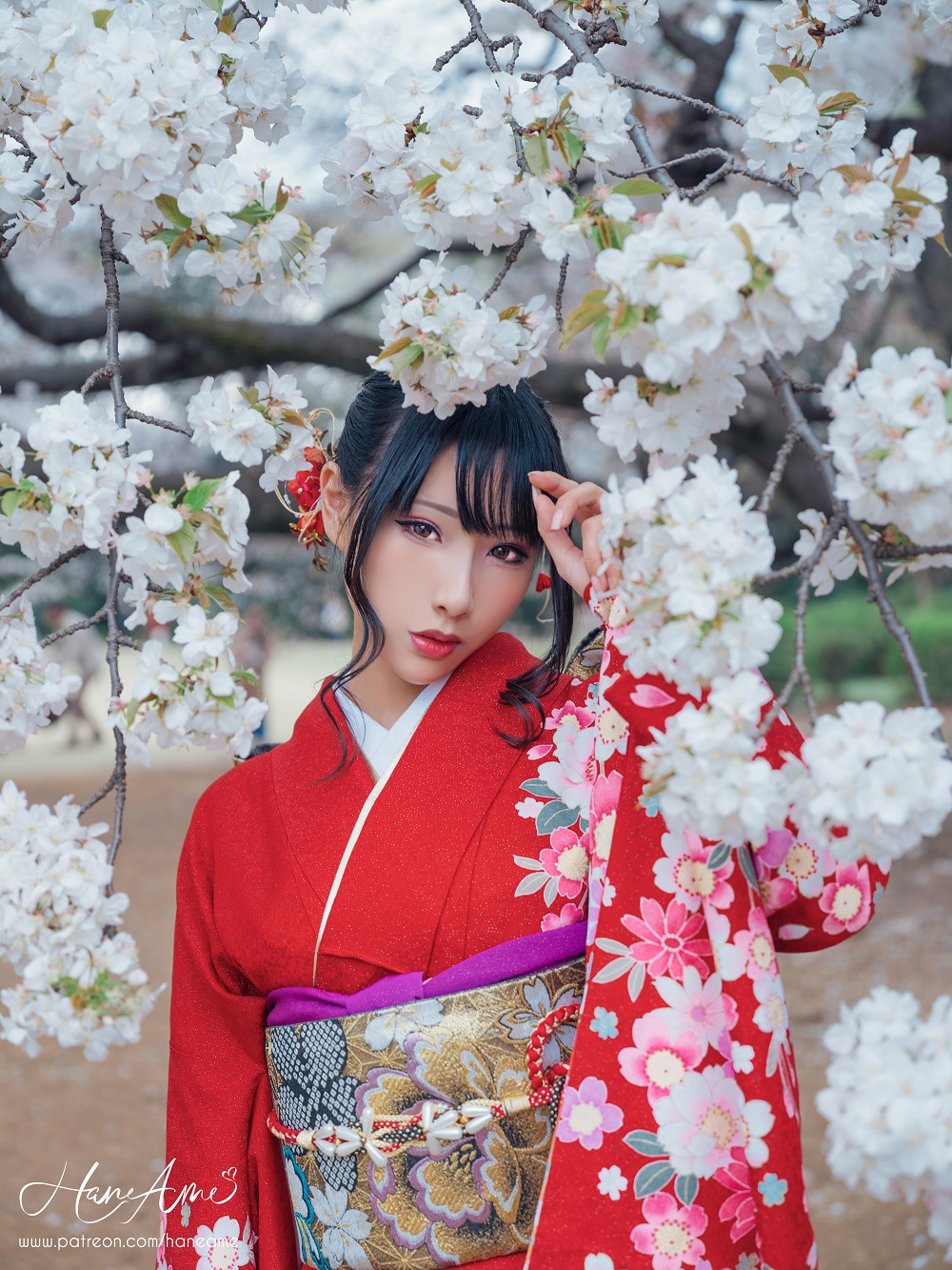 雨波HaneAme-赤红和服[38P] COS网红博主 预览1图