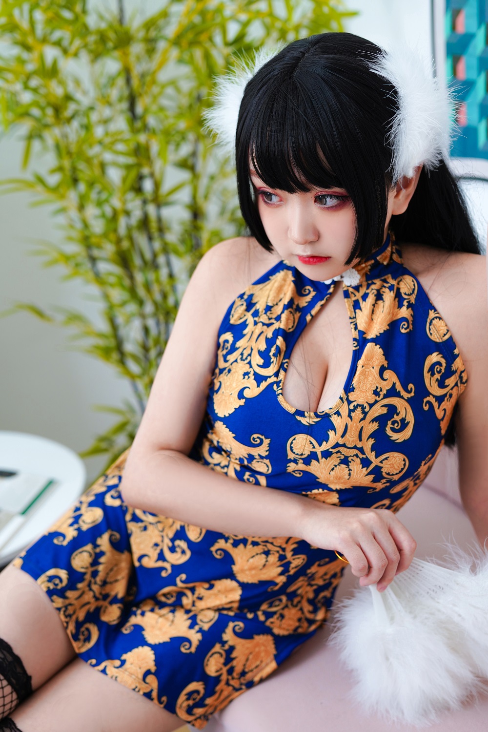 恩田直幸-蓝色旗袍[52P] COS网红博主 预览1图