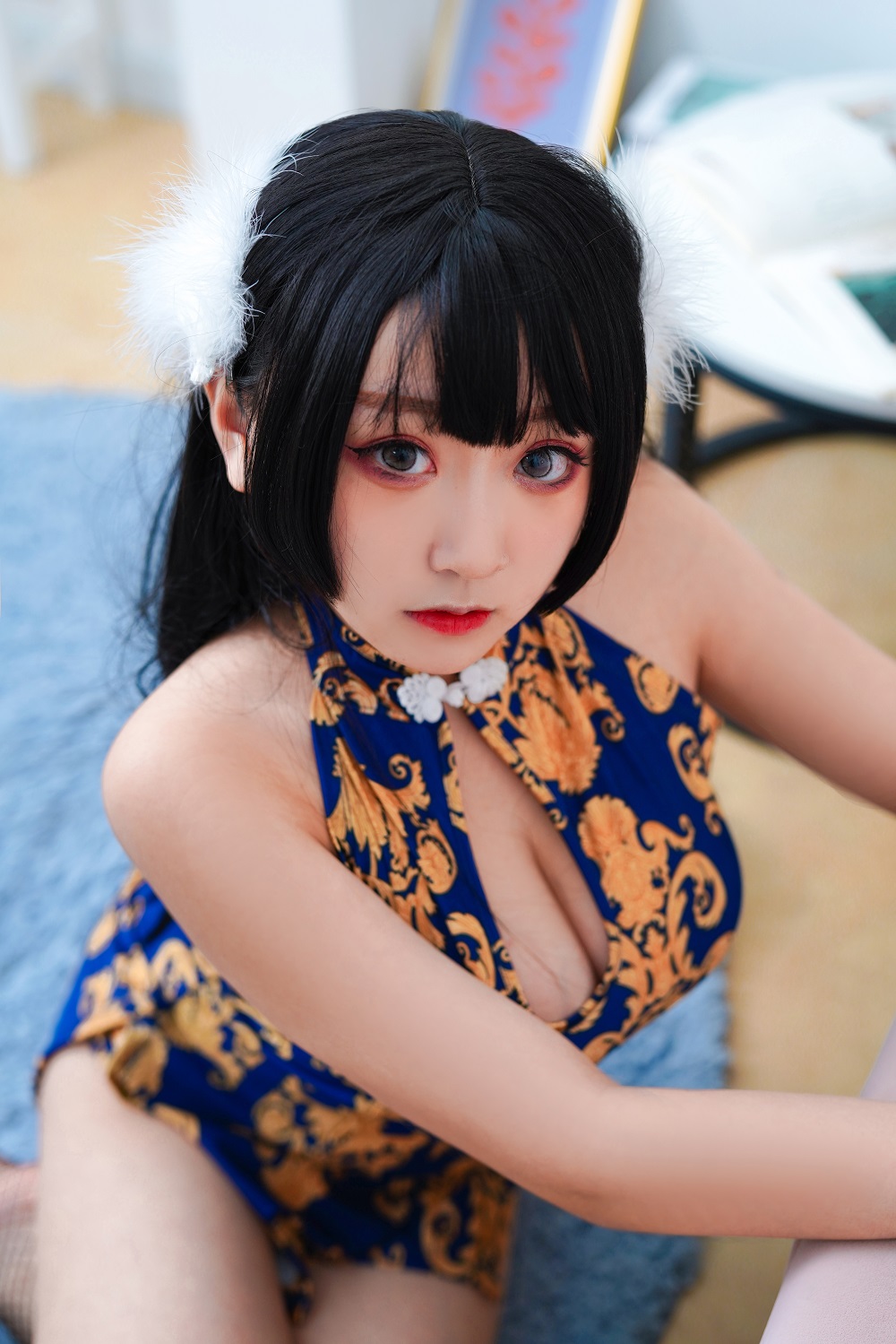 恩田直幸-蓝色旗袍[52P] COS网红博主 预览2图