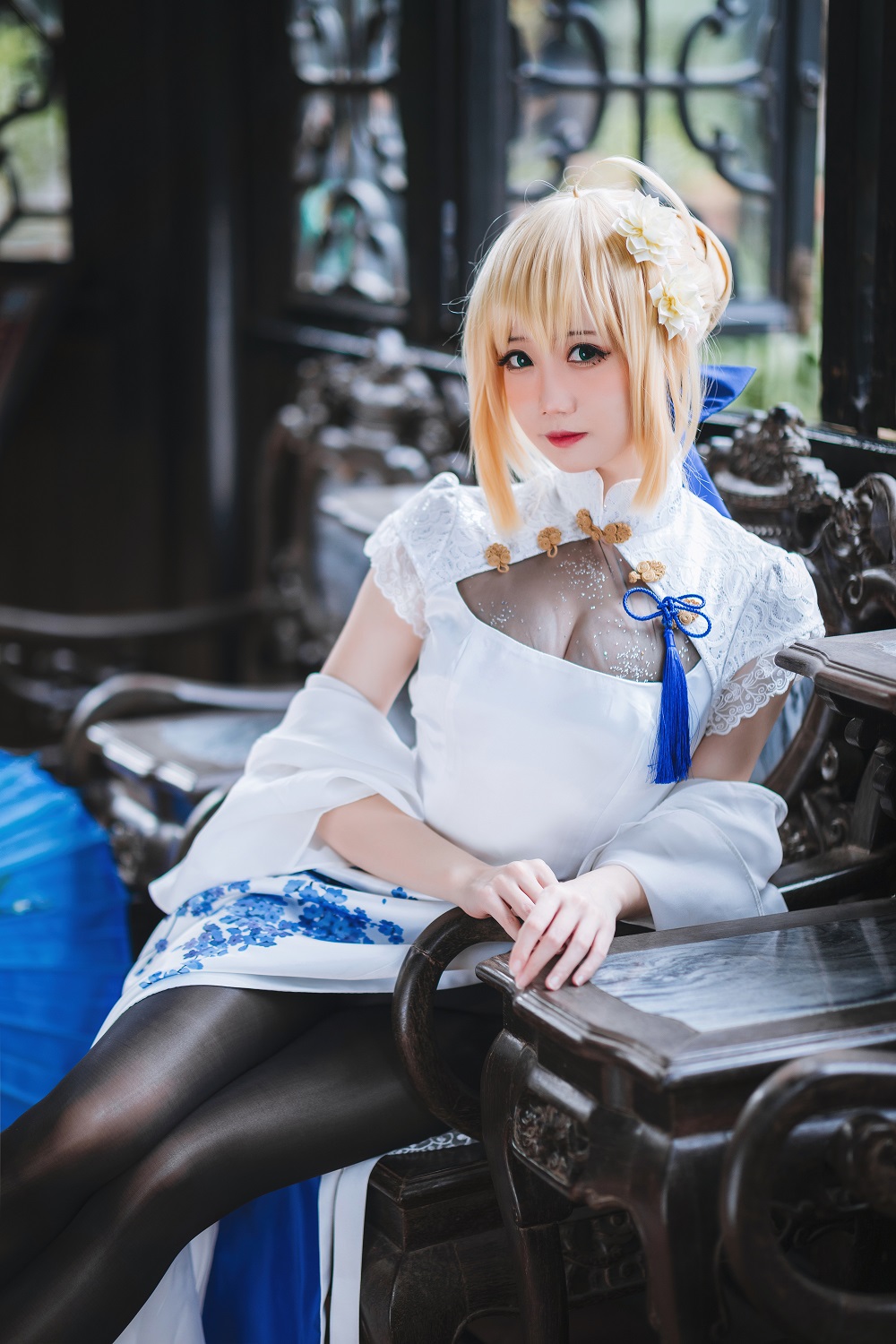 焖焖碳-FGO-saber旗袍[28P] COS网红博主 预览2图