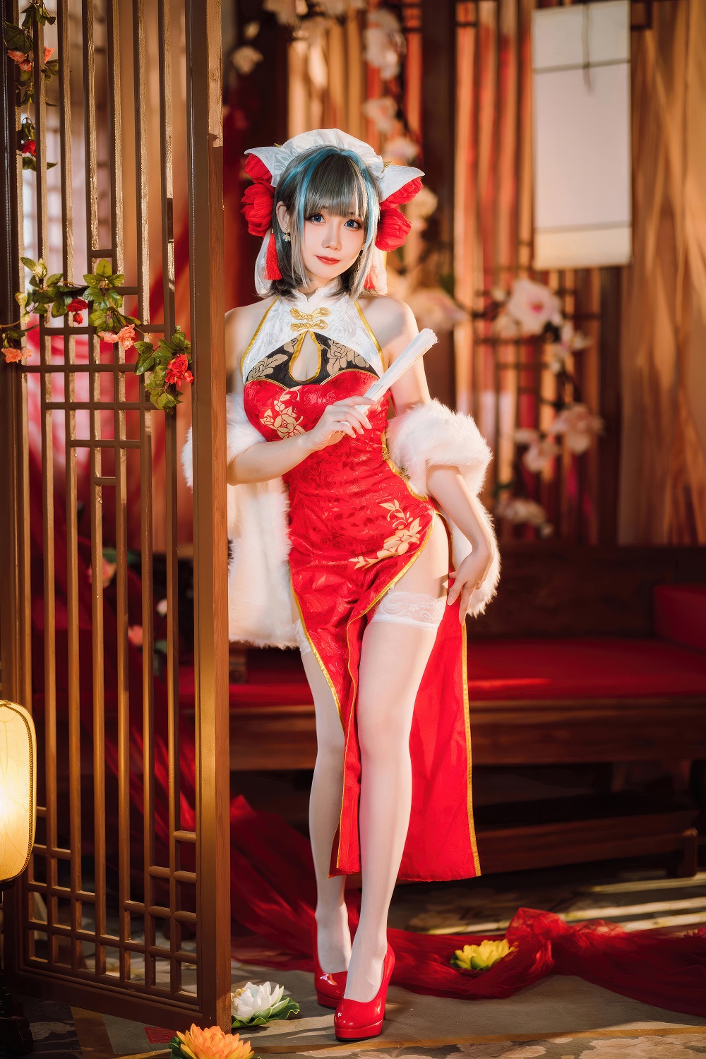 焖焖碳-碧蓝航线-柴郡新春旗袍[29P] COS网红博主 预览1图