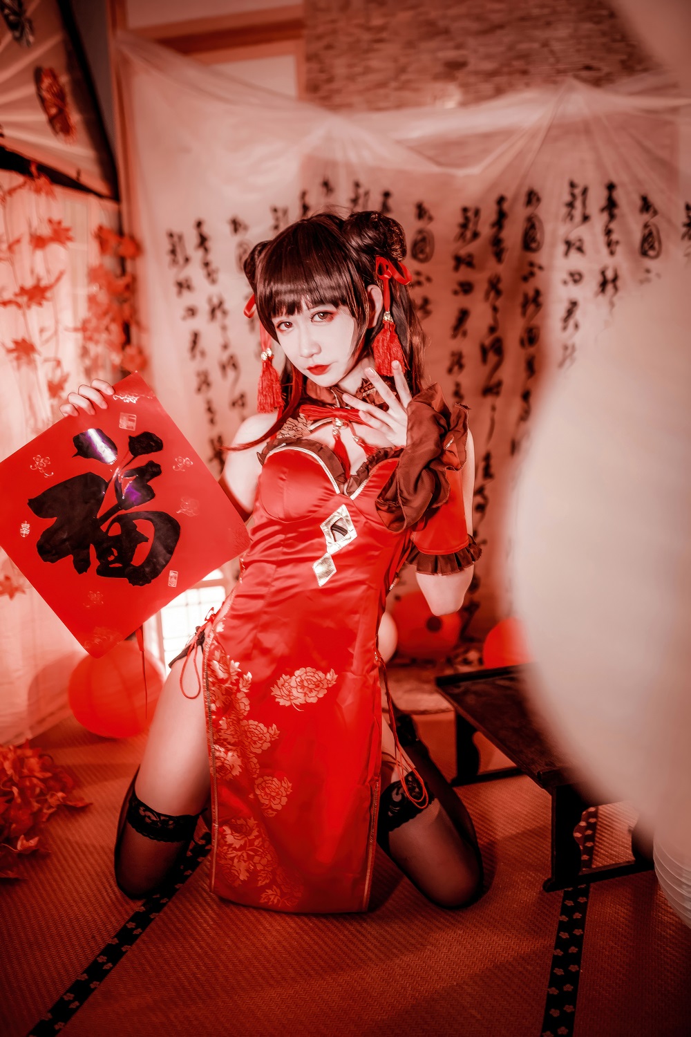 阮邑Fairy-约会大作战-时崎狂三新春旗袍[40P] COS网红博主 预览1图
