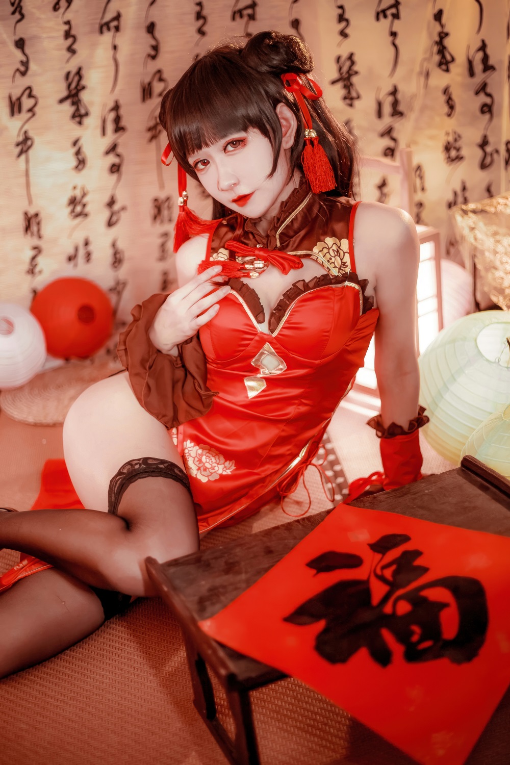 阮邑Fairy-约会大作战-时崎狂三新春旗袍[40P] COS网红博主 预览2图