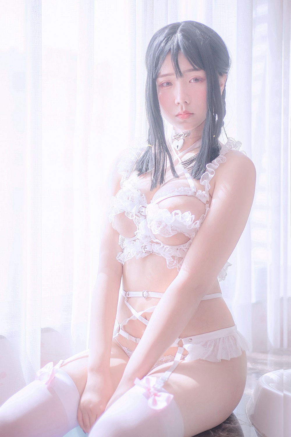 汐-蕾丝绑带白内衣[46P] COS网红博主 预览2图