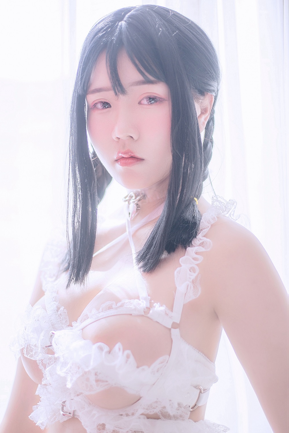 汐-蕾丝绑带白内衣[46P] COS网红博主 预览1图