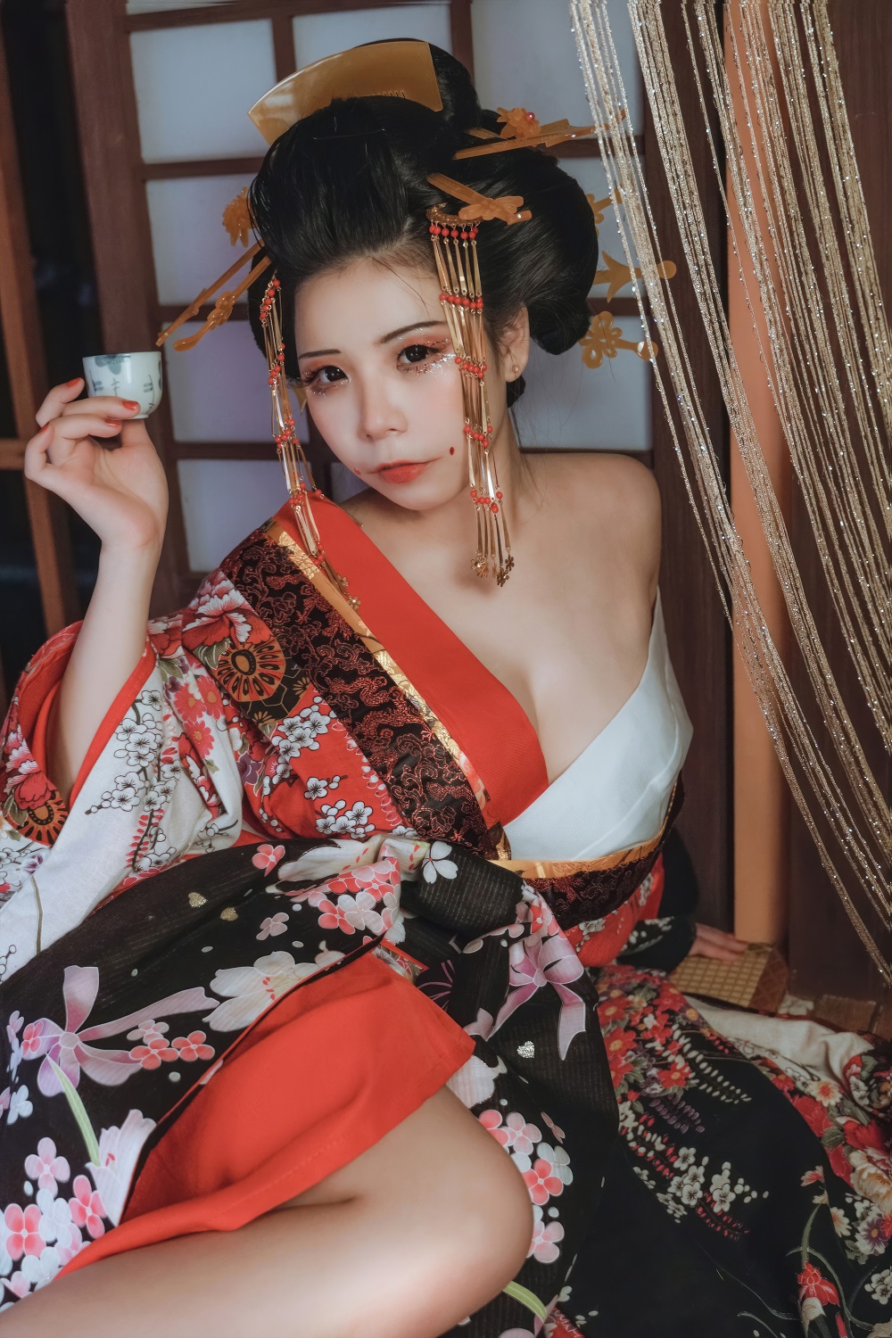 无颜小天使-和服花魁[15P] COS网红博主 预览2图