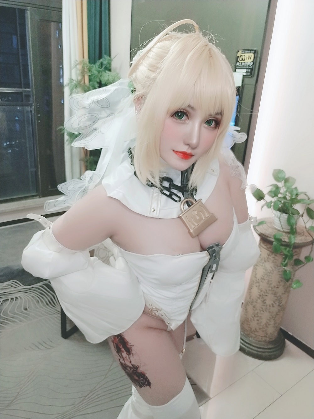 夏鸽鸽不想起床-FGO-尼禄花嫁[21P+3V] COS网红博主 预览2图