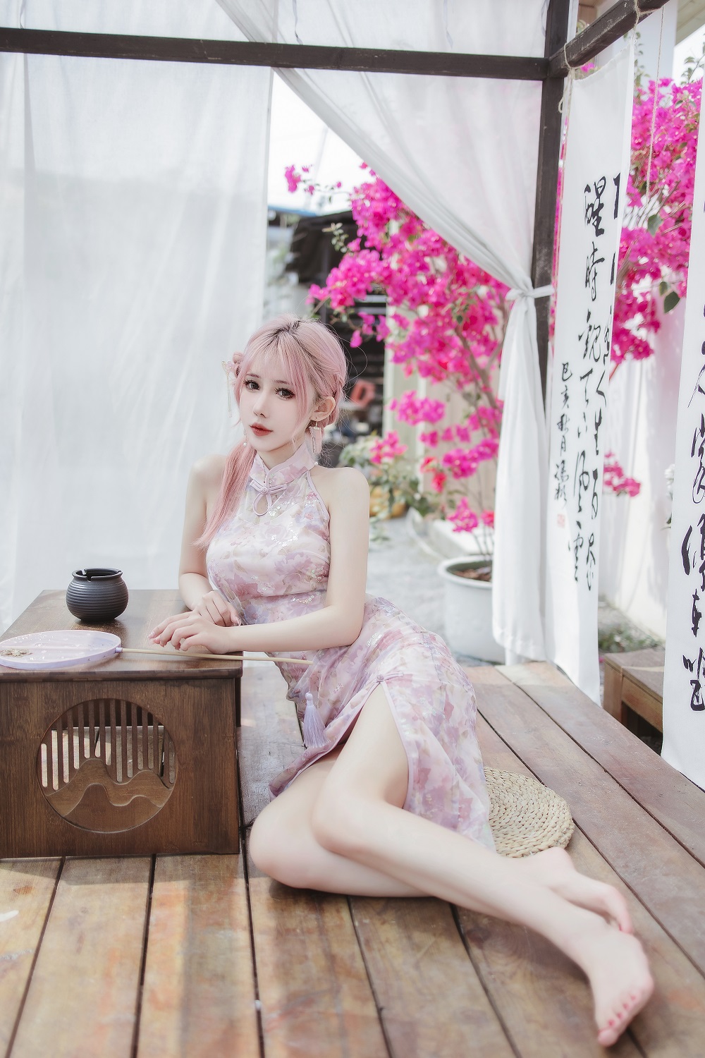 仙女月-粉色旗袍[20P] COS网红博主 预览2图