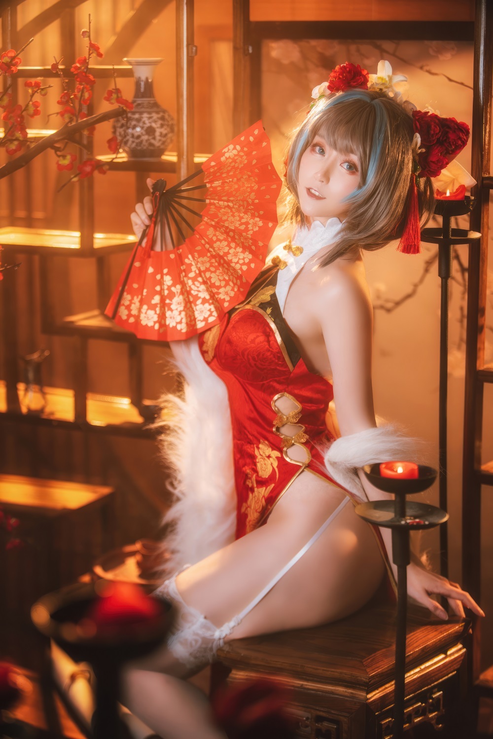 yui金鱼-碧蓝航线-柴郡新春旗袍[17P] COS网红博主 预览2图