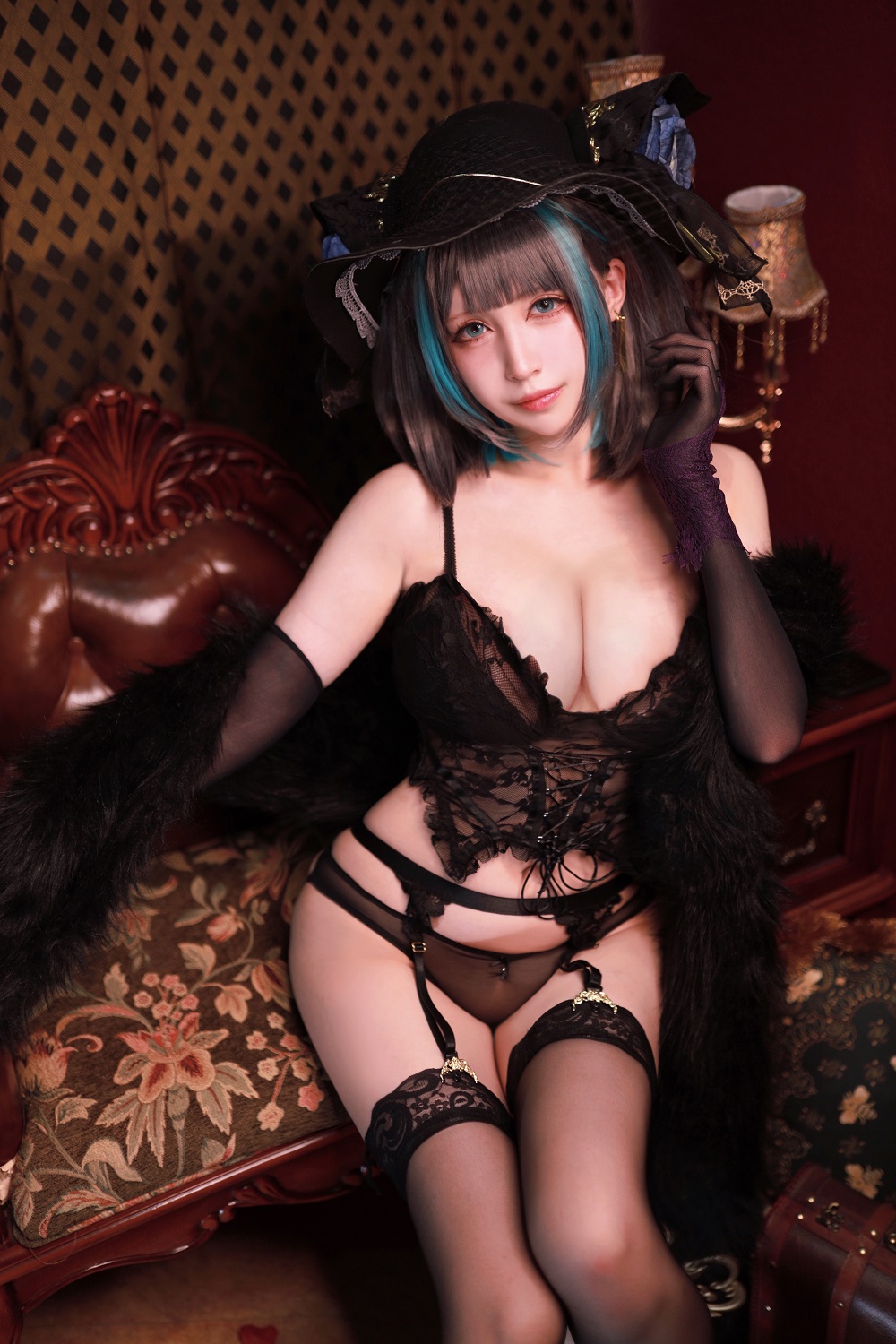 黑白御猫-碧蓝航线-柴郡旗袍[37P] COS网红博主 预览2图