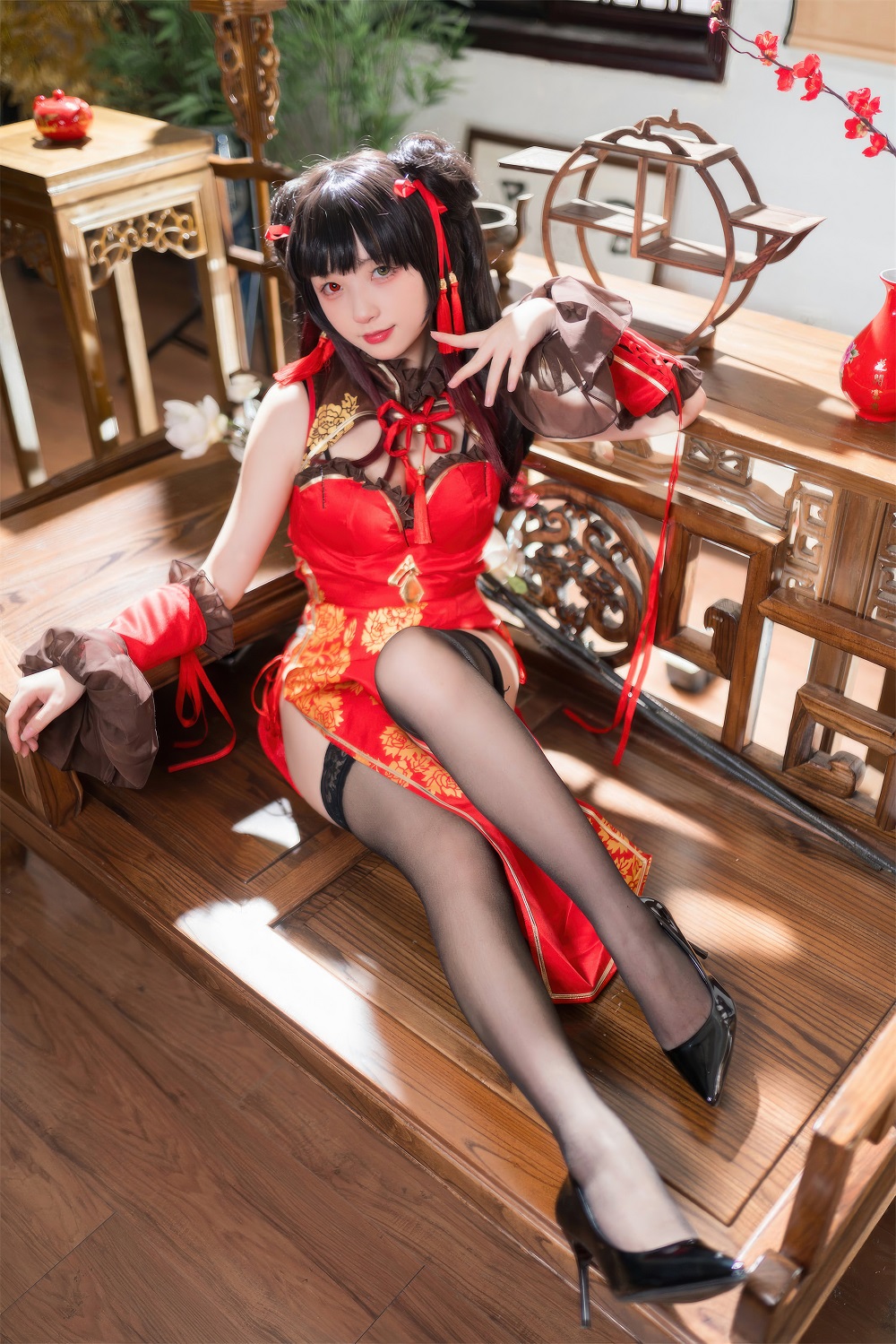 花铃-约会大作战-时崎狂三旗袍[66P] COS网红博主 预览1图