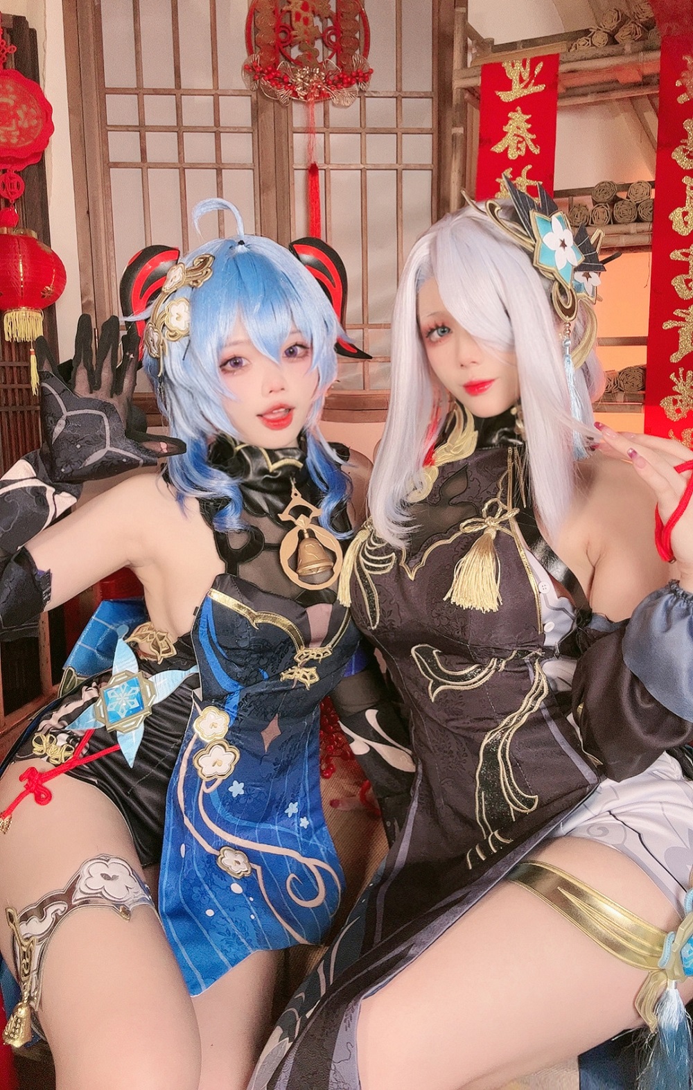 九言&小瑶幺幺-原神-甘雨&申鹤新春海灯节旗袍[34P+8V] COS网红博主 预览1图
