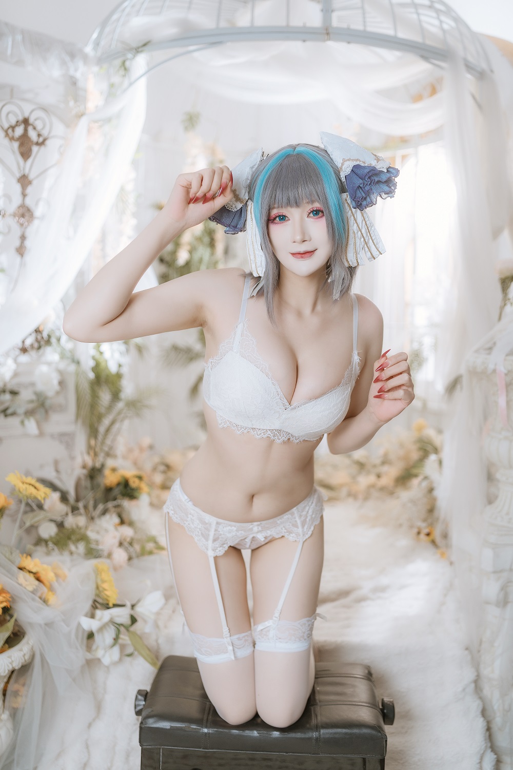 兔胖胖min-碧蓝航线-柴郡白礼服[40P] COS网红博主 预览2图