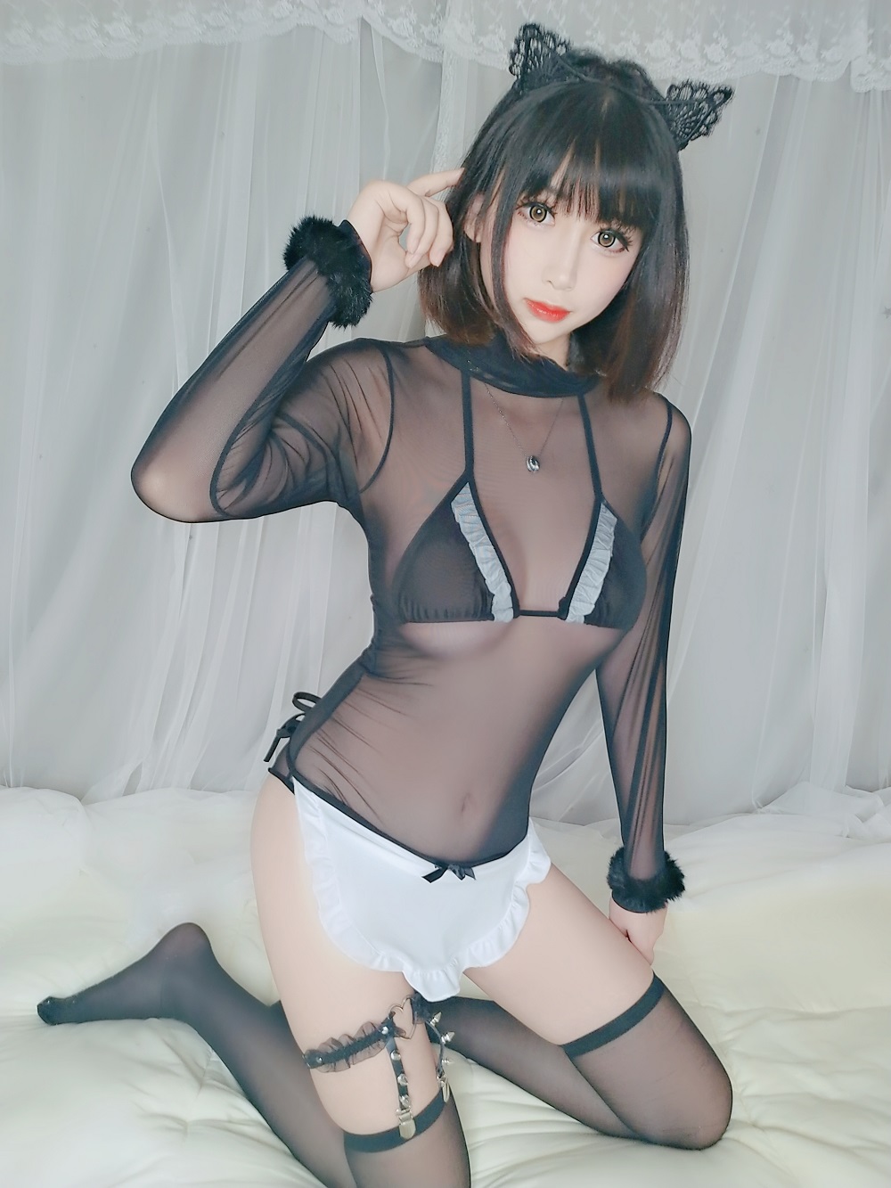 雯粥粥i-透明黑猫女仆[40P+1V] COS网红博主 预览1图