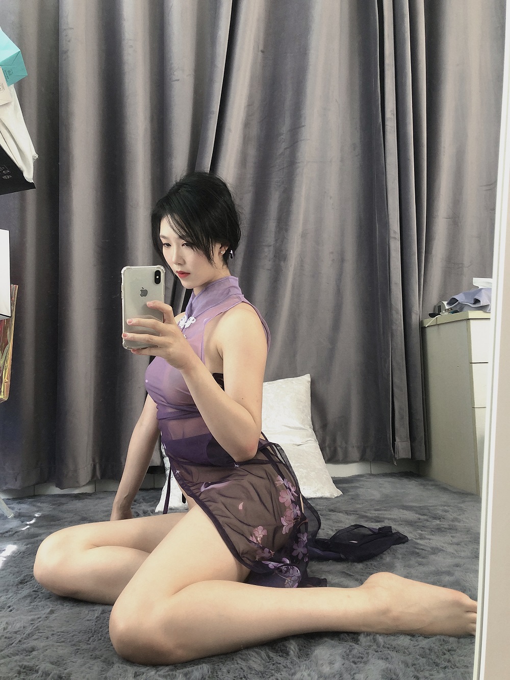 抖娘利世-定制-紫旗袍[34P+1V] COS网红博主 预览2图