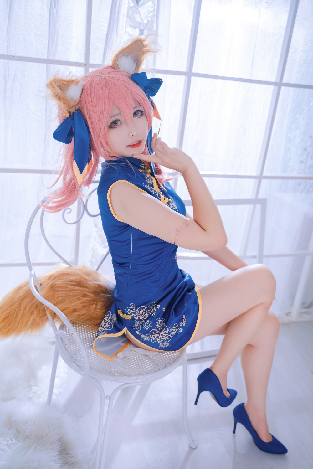 樱岛嗷一-FGO-玉藻前蓝旗袍[10P] COS网红博主 预览1图