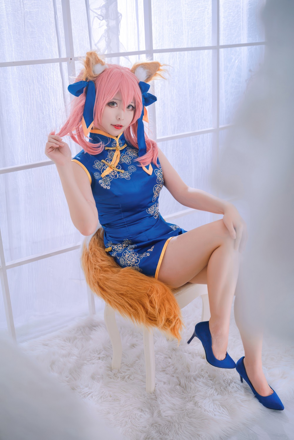 樱岛嗷一-FGO-玉藻前蓝旗袍[10P] COS网红博主 预览2图