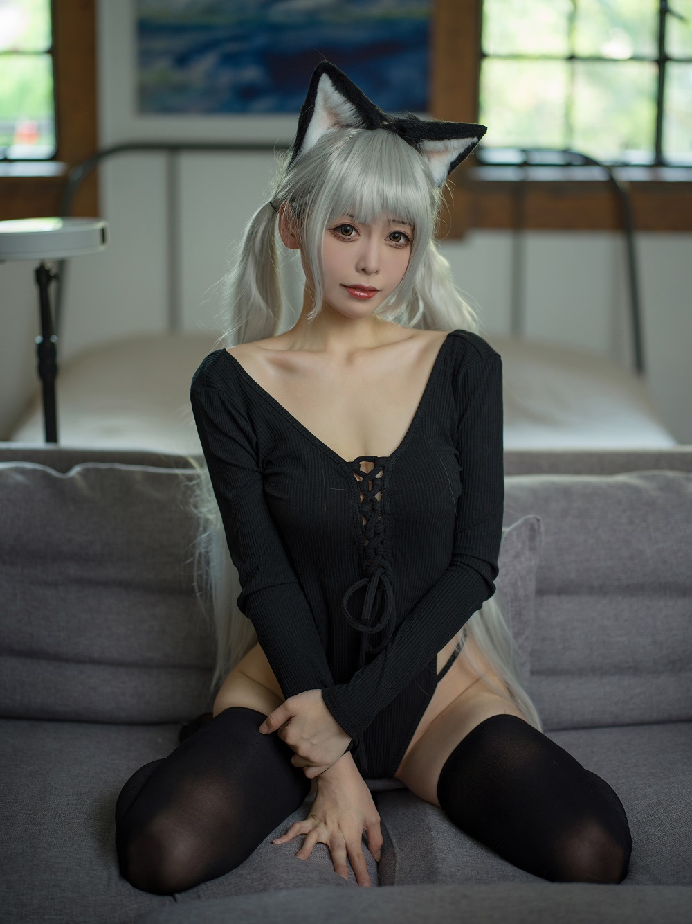 樱岛嗷一-黑猫针织衫连体衣[57P+1V] COS网红博主 预览1图