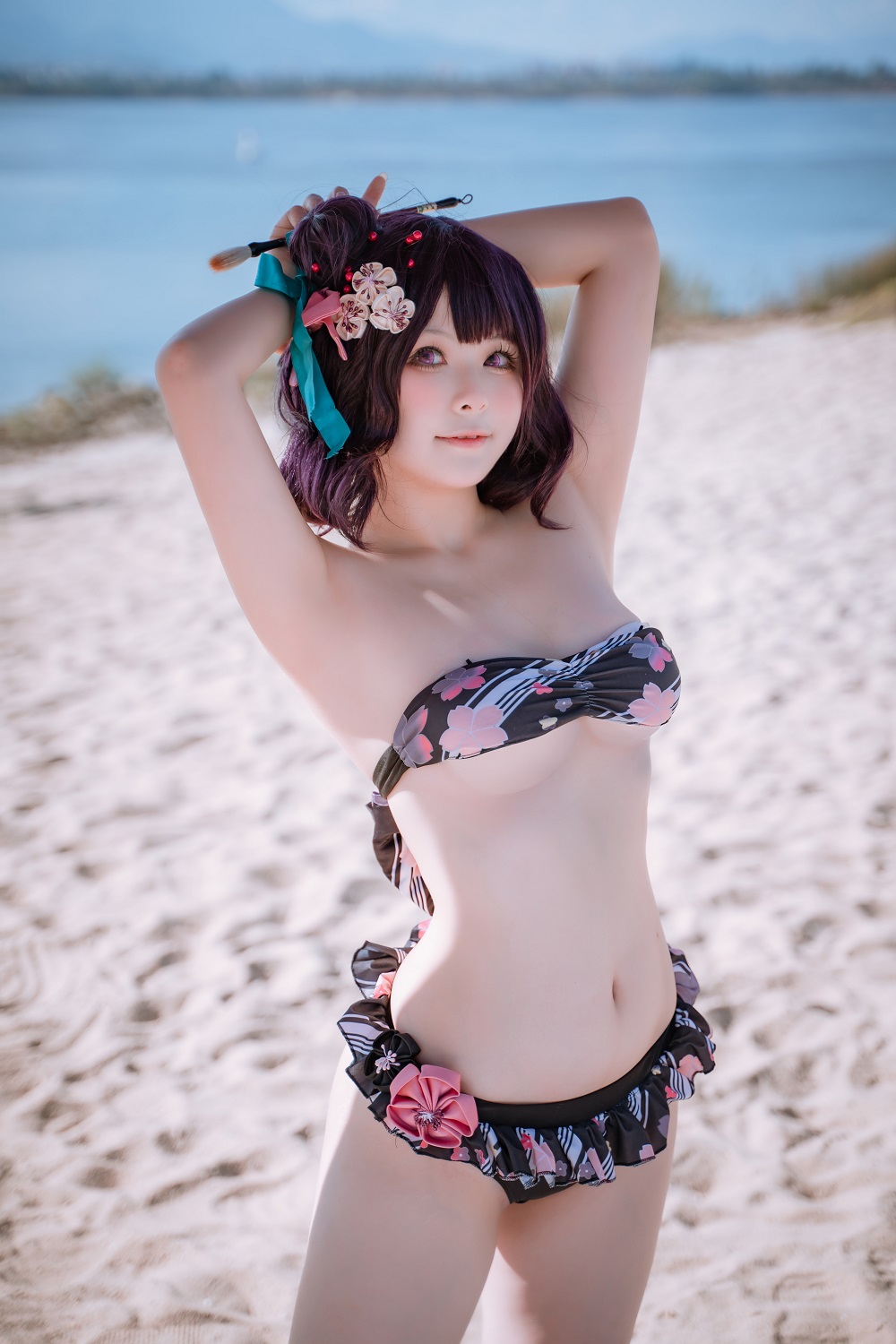 w百合欧皇子w-FGO-葛饰北斋沙滩泳装[21P] COS网红博主 预览2图