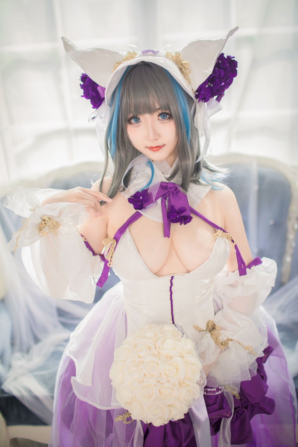 风筝筝筝w-碧蓝航线-柴郡婚纱[17P] COS网红博主 预览1图