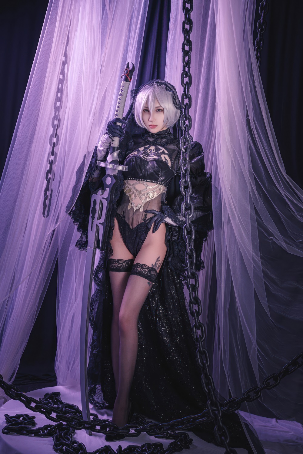 vams子-尼尔机械纪元-2B黑花嫁[27P] COS网红博主 预览1图