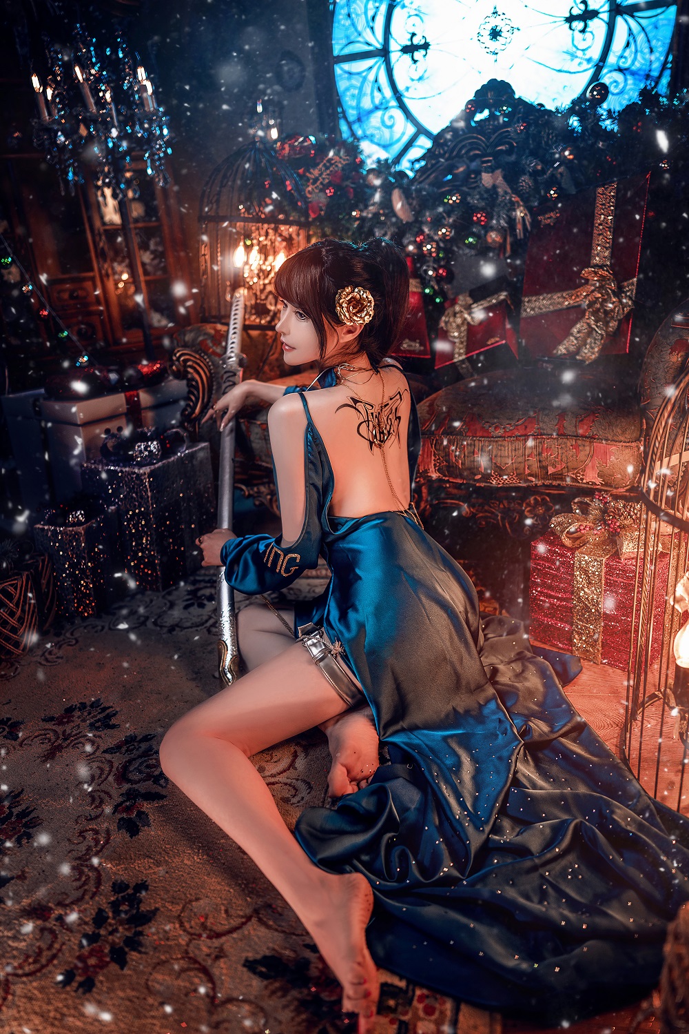 露兒大魔王-蓝色妖姬礼服[11P] COS网红博主 预览2图