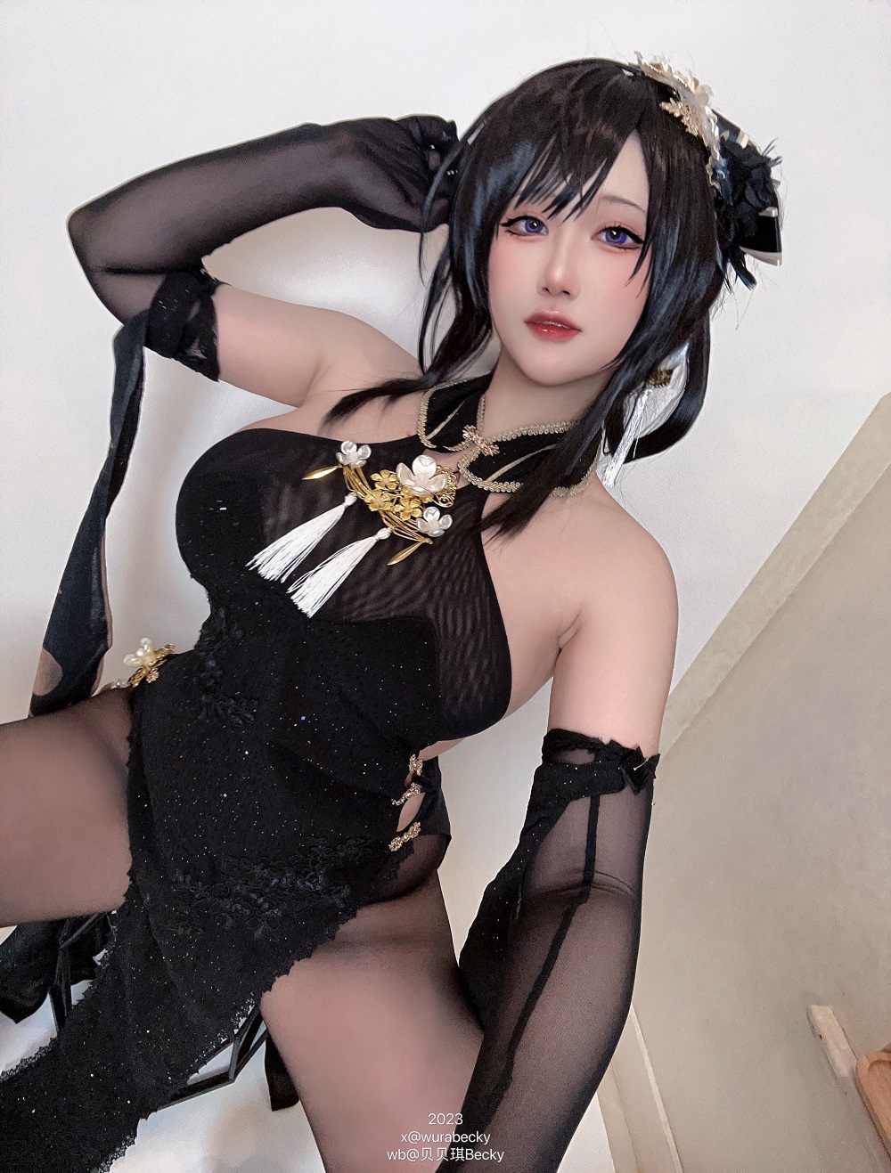 贝贝琪Becky-碧蓝航线-镇海黑旗袍[24P] COS网红博主 预览1图