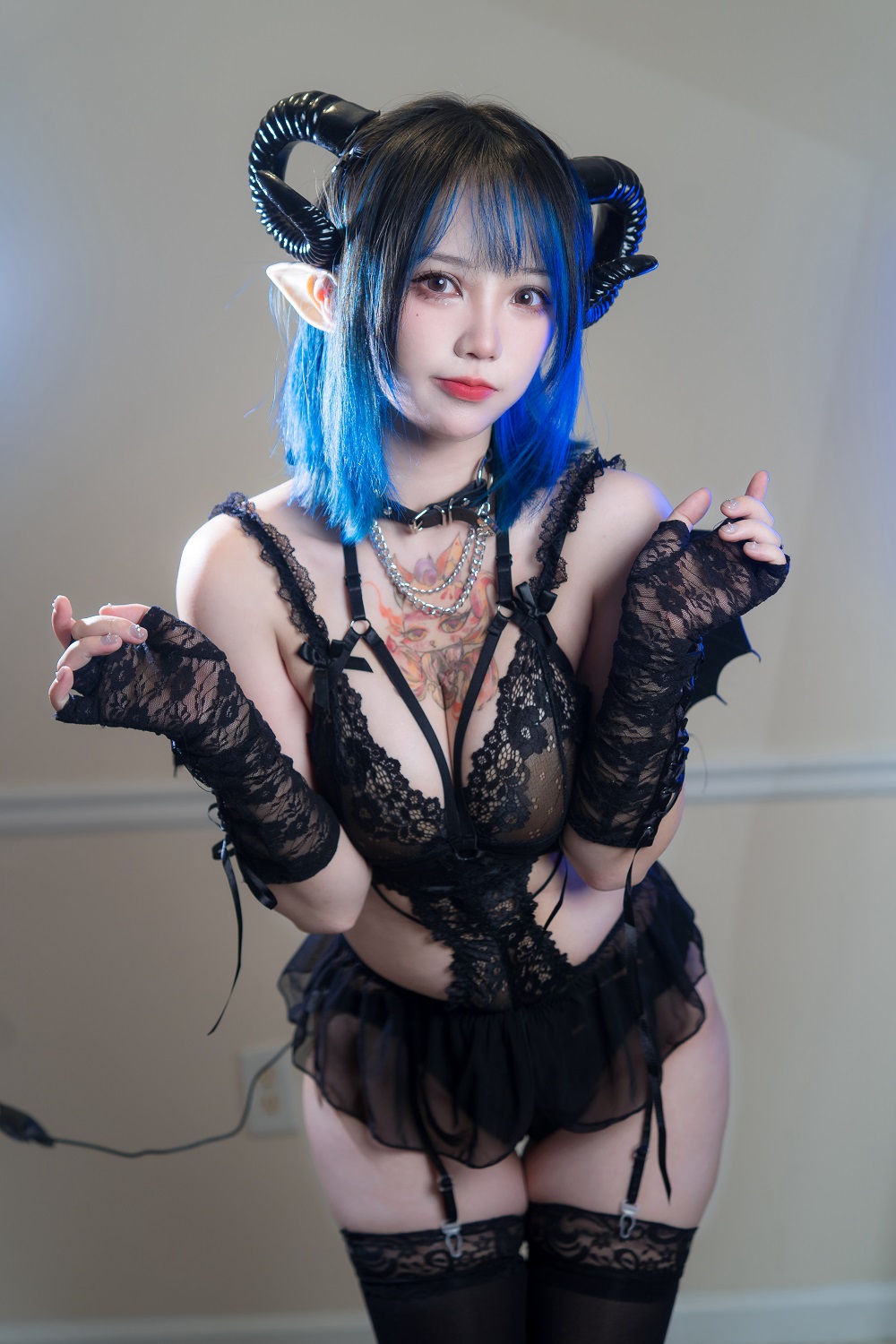 洛洛子Rakukoo-深蓝魅魔[46P] COS网红博主 预览2图