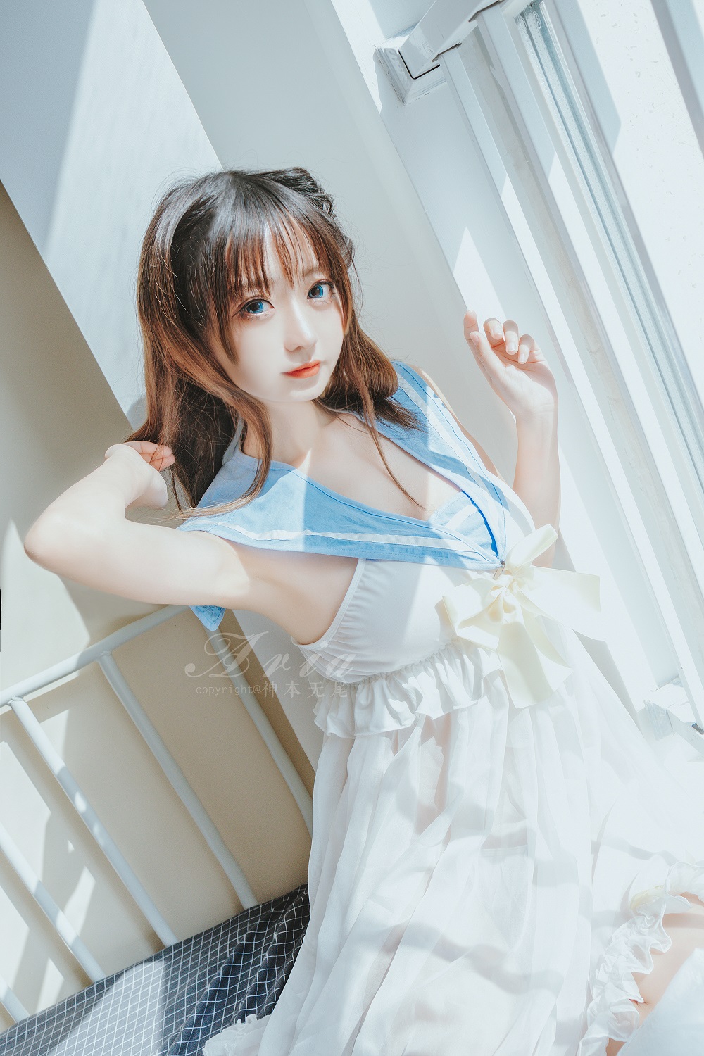 神本无尾Aria-蓝色睡裙[16P] COS网红博主 预览2图