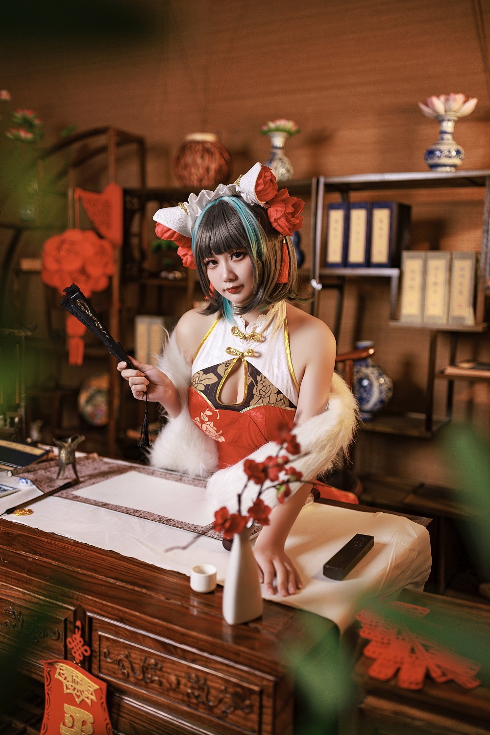阿雪雪yuki-碧蓝航线-柴郡新年旗袍[91P] COS网红博主 预览1图