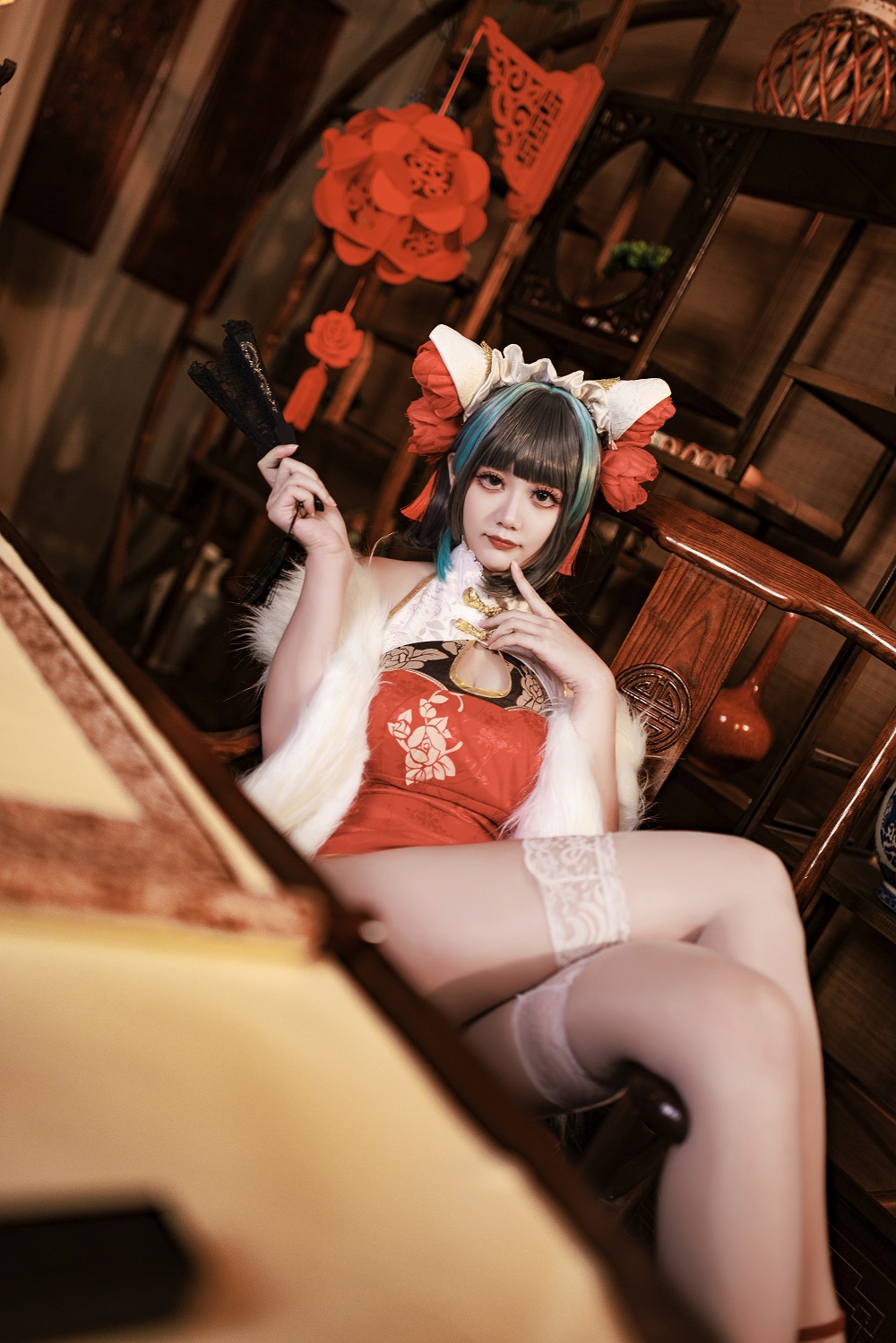 阿雪雪yuki-碧蓝航线-柴郡新年旗袍[91P] COS网红博主 预览2图