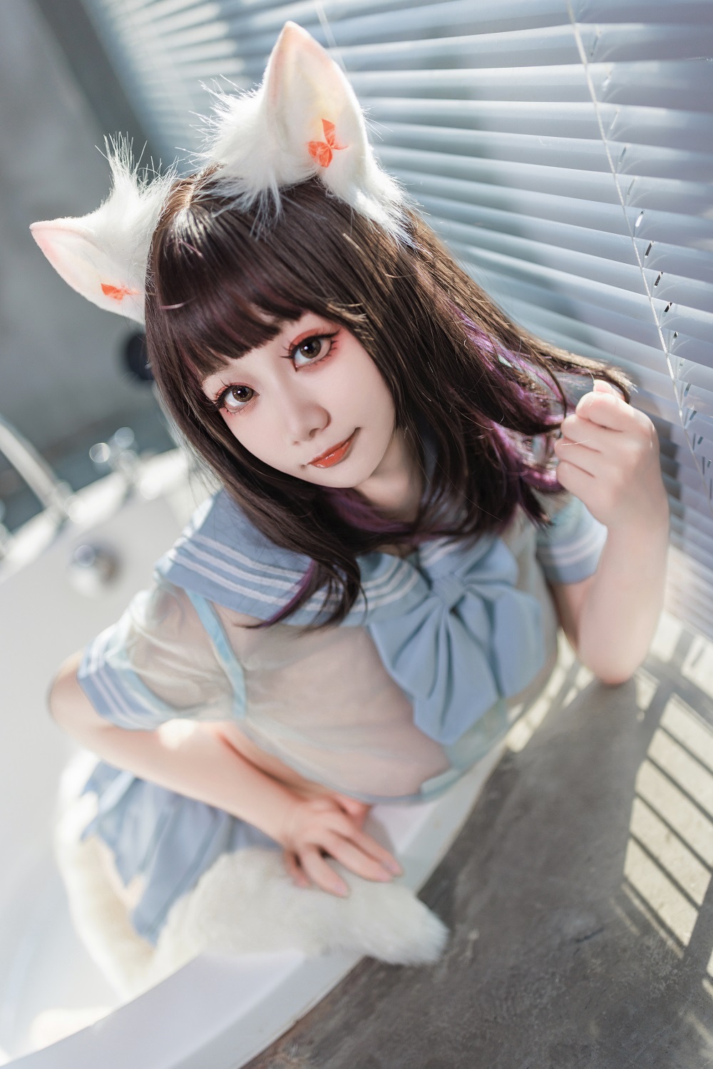 阿雪雪yuki-蓝色透明JK[56P] COS网红博主 预览2图