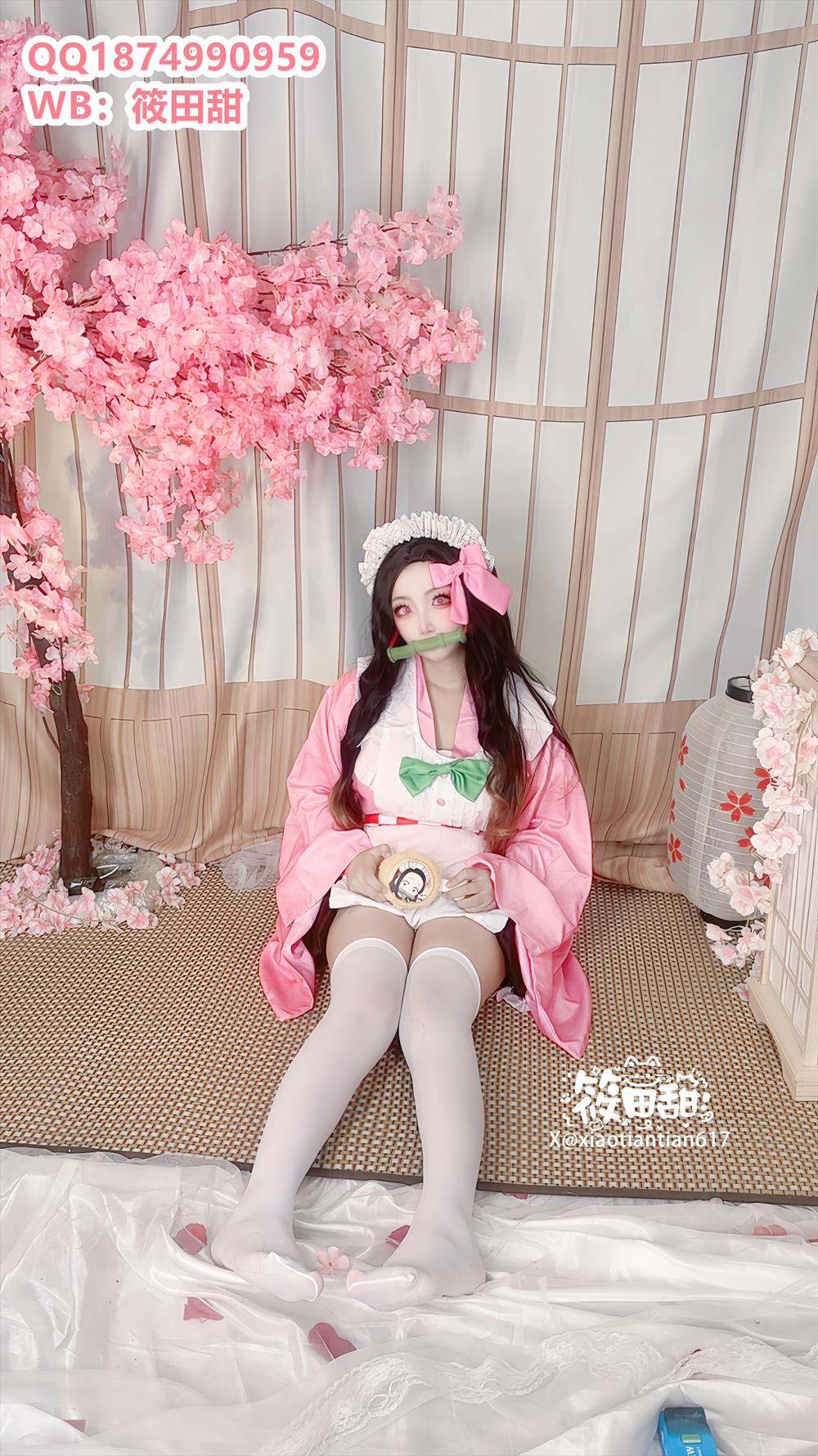 香草奶喵-鬼灭之刃-灶门祢豆子[53P+25V] COS网红博主 预览1图