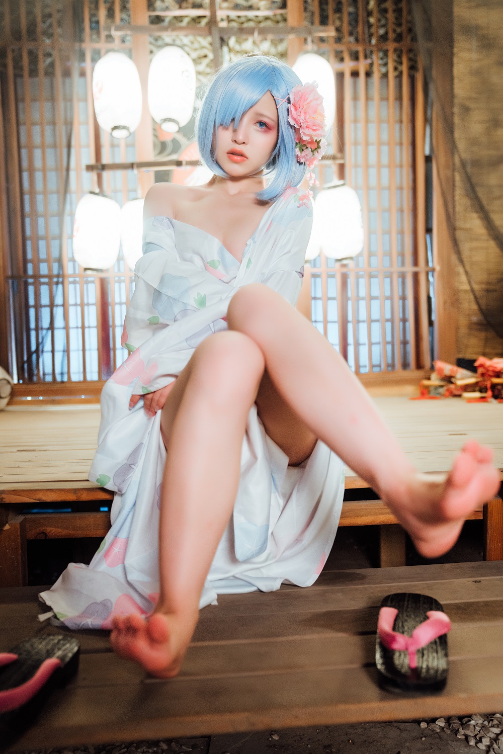 晕崽Zz-和服蕾姆[46P+1V] COS网红博主 预览2图