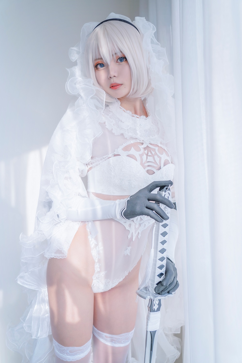 雪猫YukiNeko-尼尔机械纪元-2B花嫁白[15P] COS网红博主 预览1图