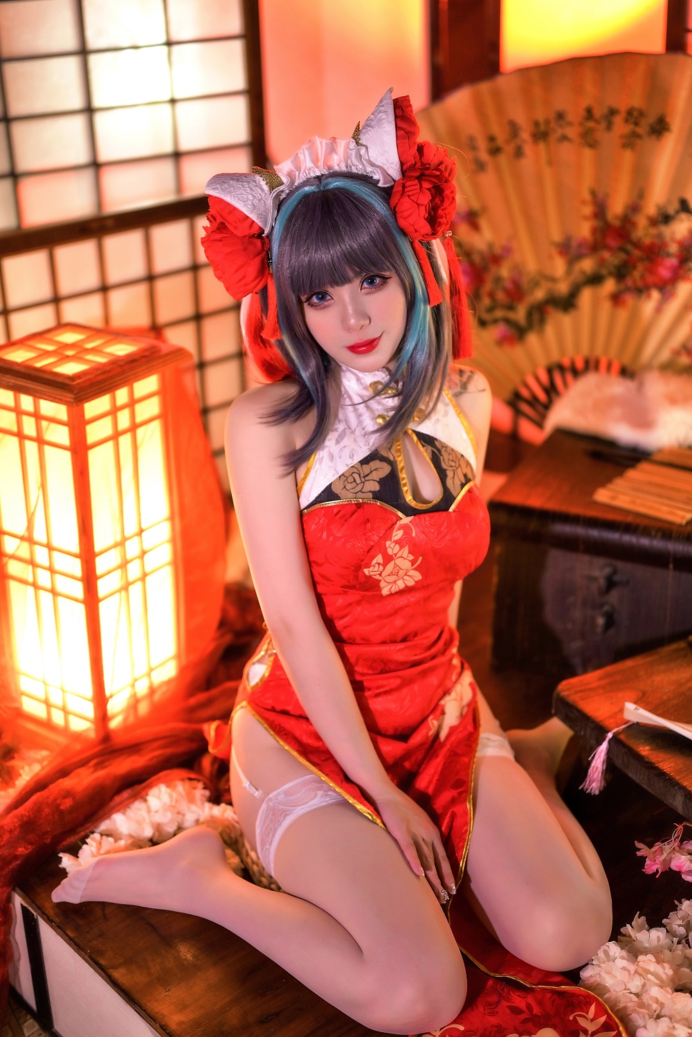Zyra秋-碧蓝航线-柴郡新春旗袍[20P] COS网红博主 预览2图
