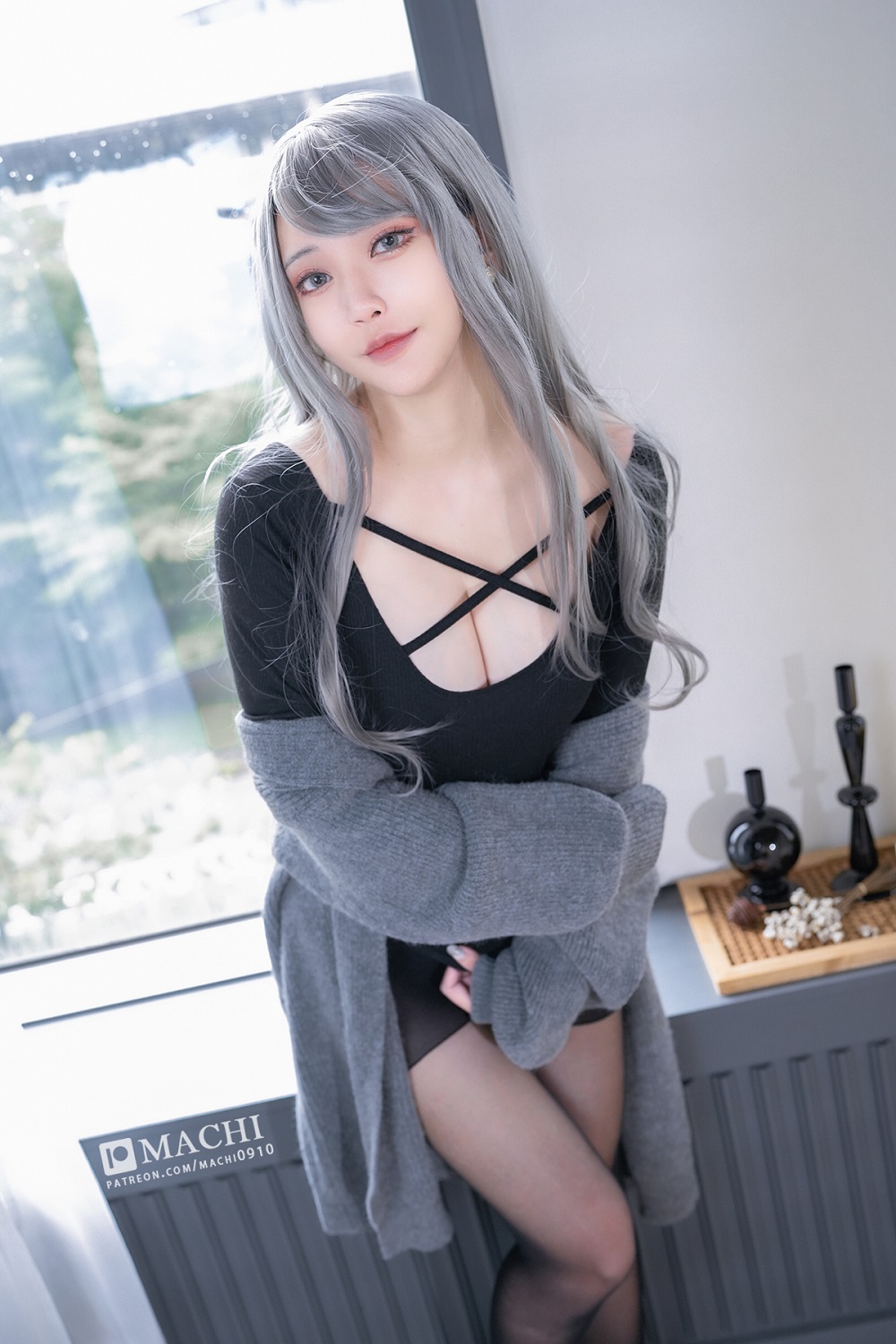 Machi马吉-黑丝毛衣裙[29P] COS网红博主 预览1图