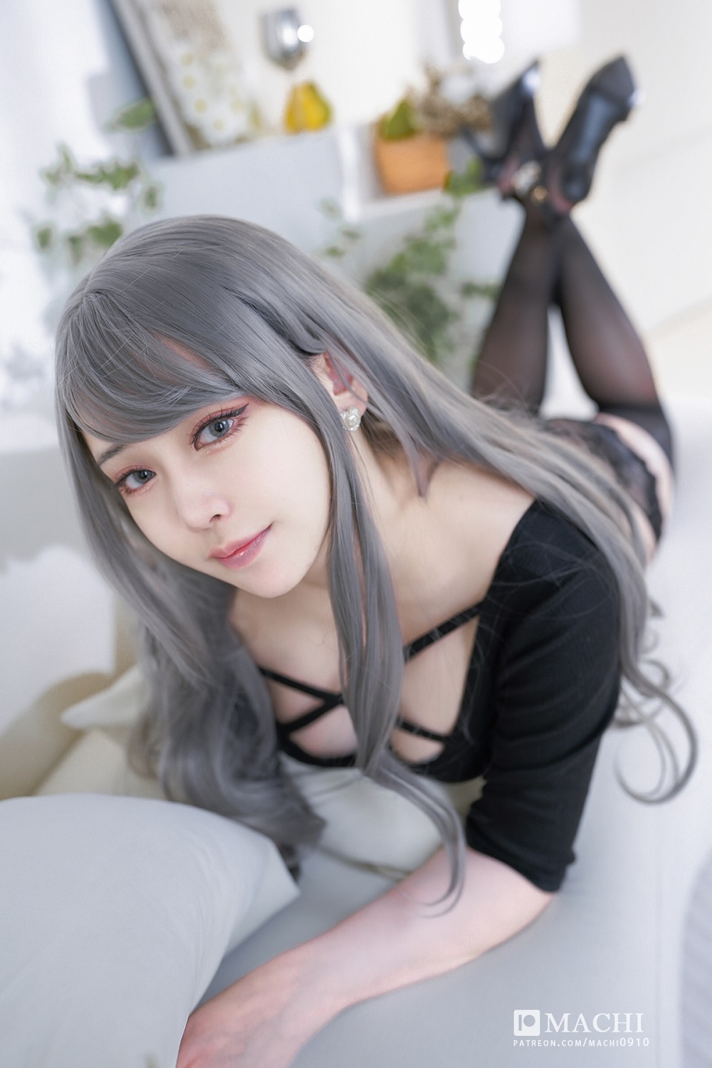 Machi马吉-黑丝毛衣裙[29P] COS网红博主 预览2图