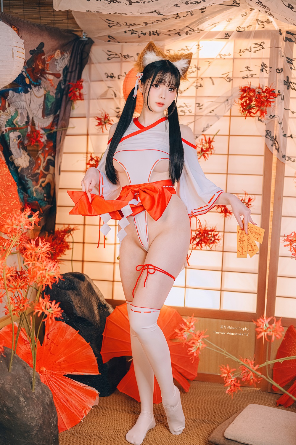 霜月shimo-高叉狐巫女[24P+4V] COS网红博主 预览1图